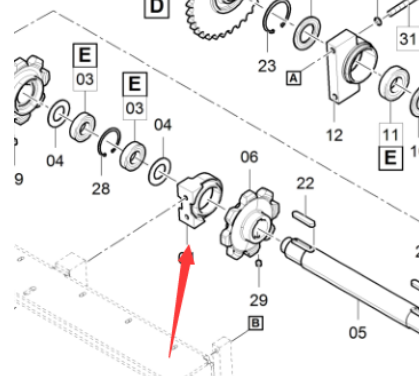 Danapak scraper sprocket shaft bearing seat part n