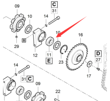 Danapak scraper sprocket shaft bearing part number