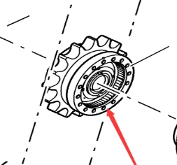 Spiral output shaft sprocket assembly (left) 20114